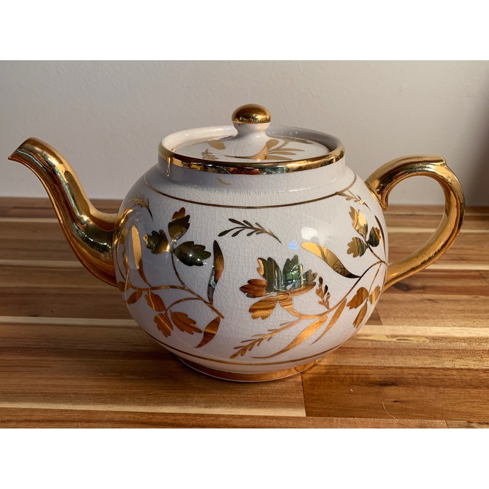 Arthur Wood England Teapot Rare Vintage 24k Gold Gilded Floral  5187